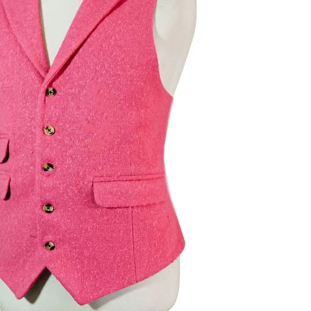 Mens 46R Pink Wool Waistcoat Vest Notch Lapel Formal Wedding Business Party Prom